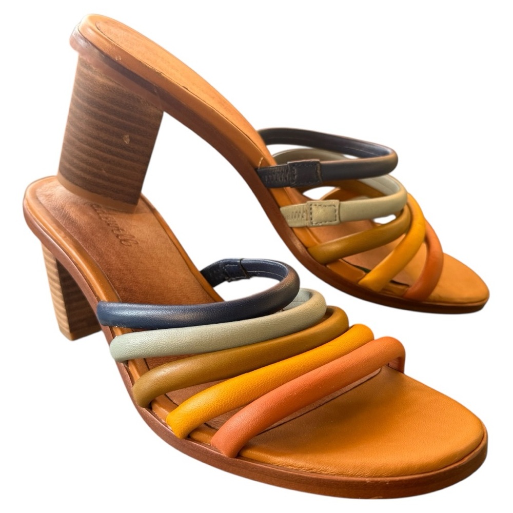 Madewell Addie Rainbow Fall Multi Color Leather Mule Heels size 9.5